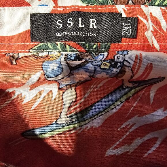 SSLR Shirt Mens 2XL Hawaiian Christmas Surfing Santa Button Up Shirt Ugly - Picture 4 of 5